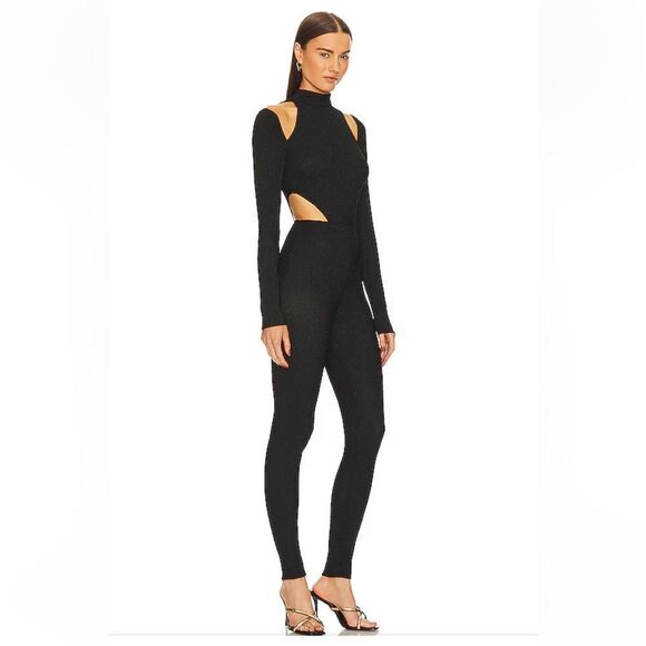NWT Michael Costello x REVOLVE Archer Jumpsuit Black cut out one piece catsuit S - Picture 2 of 13
